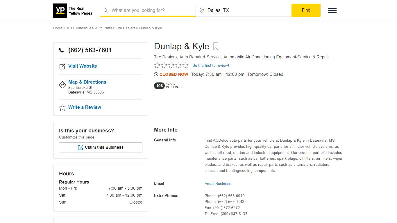 Dunlap & Kyle 280 Eureka St, Batesville, MS 38606 - YP.com